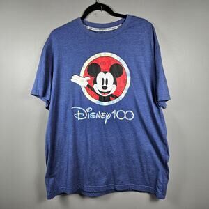 Disney 100 Mickey Mouse Graphic‎ Tee Shirt XL Blue Anniversary Short Sleeve